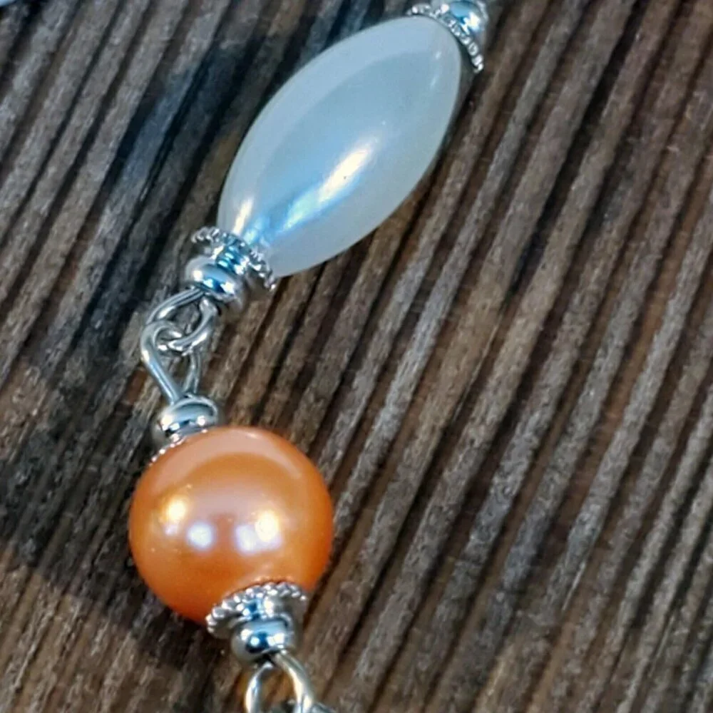 Glass Pearl Bracelet Silver White Orange Peach